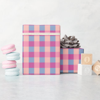 Papel De Presente Xadrez Salmão, Azul Periwinkle e Magenta