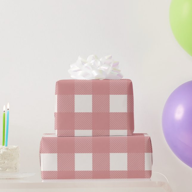 Papel De Presente Xadrez Simples de Na moda de Buffalo Check Rosa (Presentes para festas)