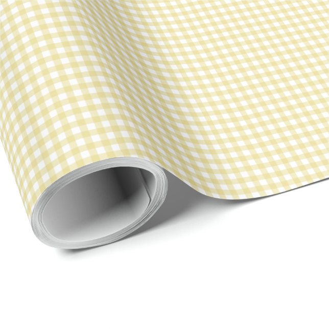 Papel De Presente Xadrez simples de pequenos cheques, gingham amarel (Ponta do rolo)