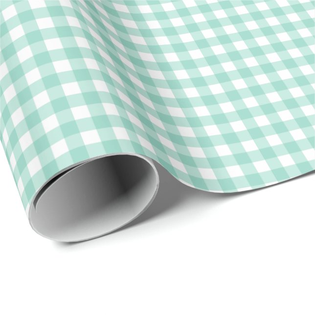 Papel De Presente Xadrez Simples Verde de Seafoam (Ponta do rolo)