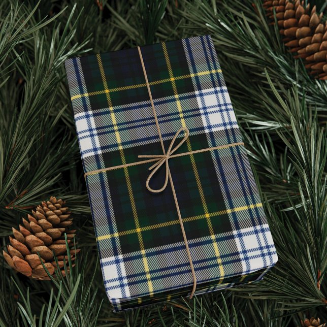 Papel De Presente Xadrez Tartan Clan Gordon White Green Holiday (Clan Gordon Tartan Plaid Rustic Wrapping Paper)