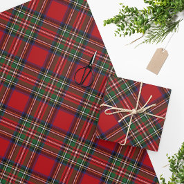 Papel De Presente Xadrez Tartan Clan Stewart Padrão Verde Vermelho