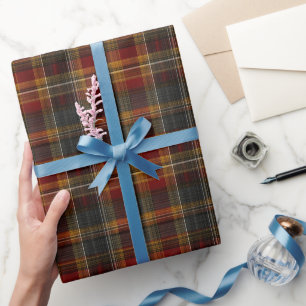 Papel De Presente Xadrez Tartan Clássico Quente Escuro Rústico Elega