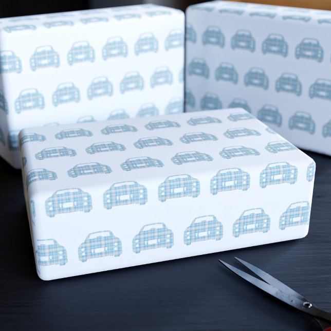 Papel De Presente Xadrez Tartan Figaro Car Patterno Wraping Paper (Cute Scottish tartan cars on this wrapping paper)