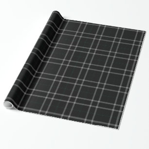 Papel De Presente Xadrez Tartan Preta com Grade Branca
