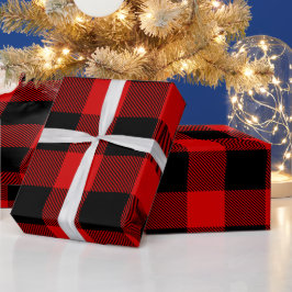 Papel De Presente Xadrez Tártano Vermelho Preto Grande Búfalo Lumber