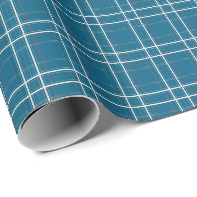 Papel De Presente Xadrez tradicional Cozy Cabin Turquoise Natal (Ponta do rolo)