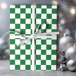 Papel De Presente Xadrez Verde e Branco de Férias