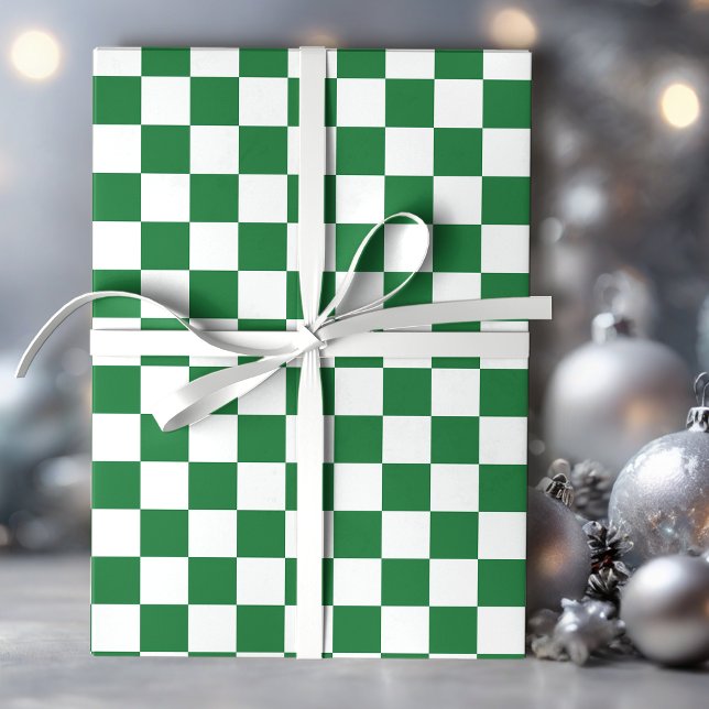 Papel De Presente Xadrez Verde e Branco de Férias (Criador carregado)