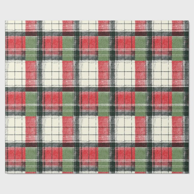 Papel De Presente Xadrez verde e vermelho clássico desgastado (Barra)
