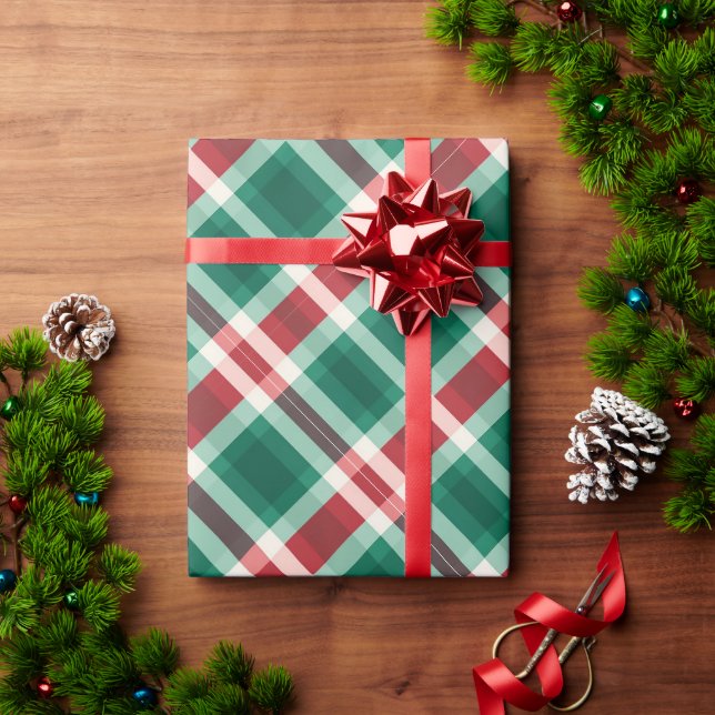 Papel De Presente Xadrez verde e vermelho festivo tradicional (Presente de Natal)