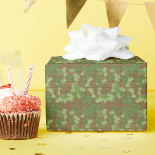 Papel De Presente Xadrez Verde, Marrom e Dourado com Hera