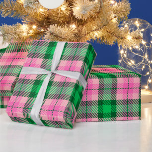 Papel De Presente Xadrez Verde XL da Floresta Rosa Quente Tartan