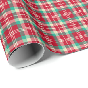 Papel De Presente Xadrez vermelha brilhante do natal vintage