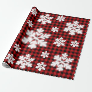 Papel De Presente Xadrez vermelha e preta do país - floco de neve 