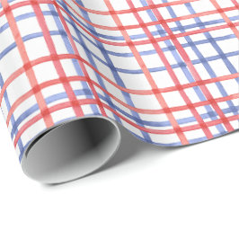 Papel De Presente Xadrez Vermelho Branco e Azul Aquarela