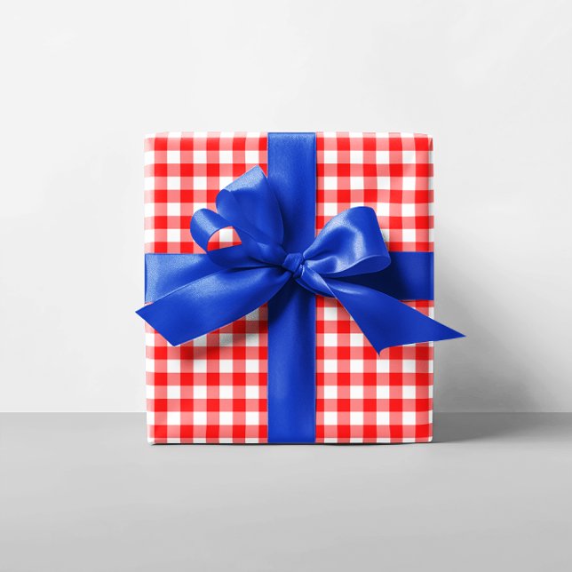 Papel De Presente Xadrez Vermelho e Branco (Red and White Gingham Wrapping Paper)