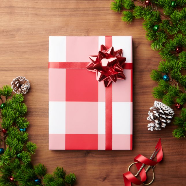 Papel De Presente Xadrez Vermelho e Branco de Natal (Presente de Natal)