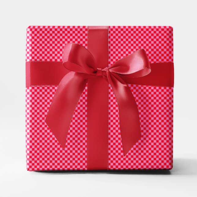 Papel De Presente Xadrez Vermelho e Rosa Minúsculo (Tiny Red and Pink Checkered Wrapping Paper)