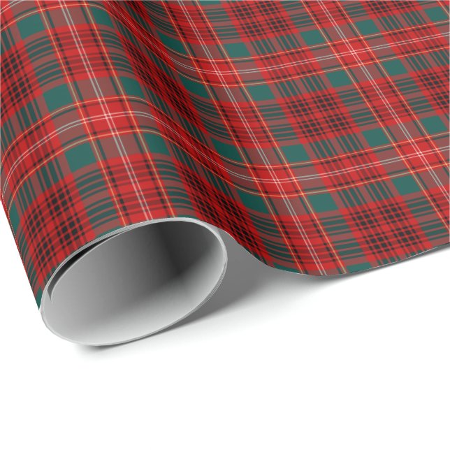 Papel De Presente Xadrez Vermelho e Verde do Clã Ainslie (Ponta do rolo)