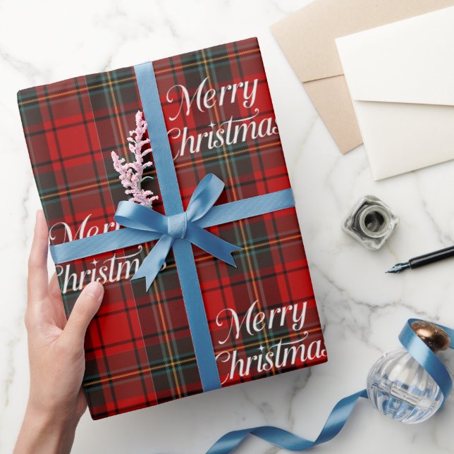 Papel De Presente Xadrez Vermelho Feliz Natal (Presentear)