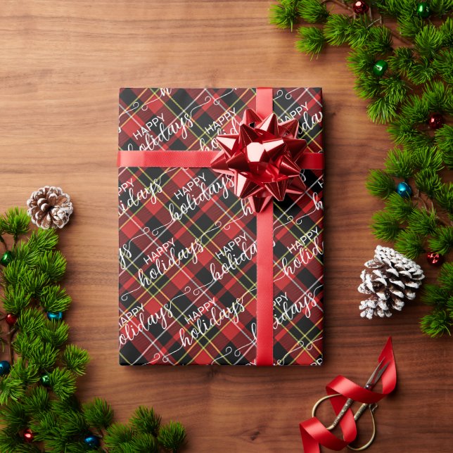 Papel De Presente Xadrez Vermelho Preto Amarelo Branco Tradicional C (Presente de Natal)