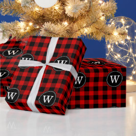 Papel De Presente Xadrez Vermelho Preto Búfalo Lumberjack Monograma