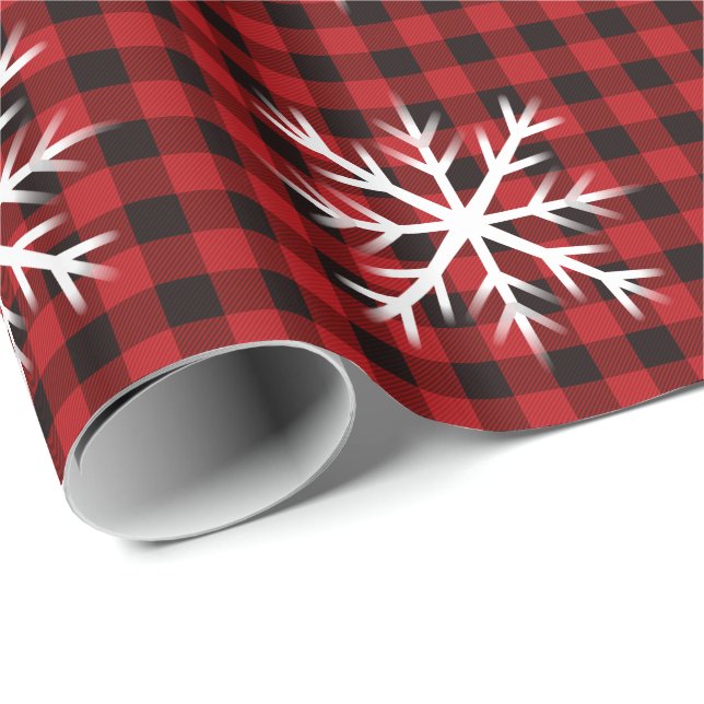 Papel De Presente Xadrez vermelho preto rústico, padrão de floco de  (Ponta do rolo)