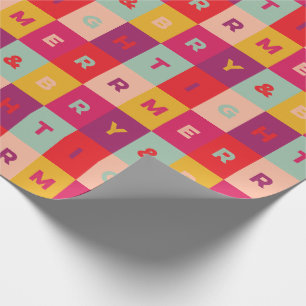 Papel De Presente Xadrez Vermelho Rosa Água-Marinha Amarelo Alegre e