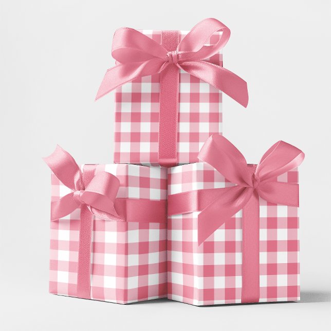 Papel De Presente Xadrez Vichy Rosa 5 cm (Pink Small 2 Inch Gingham Check Wrapping Paper)
