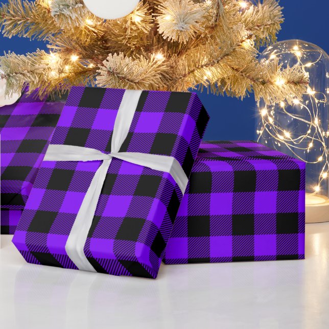 Papel De Presente Xadrez Violeta e Preto Buffalo (Feriados)