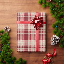 Papel De Presente Xadrezes de Creme Vermelho