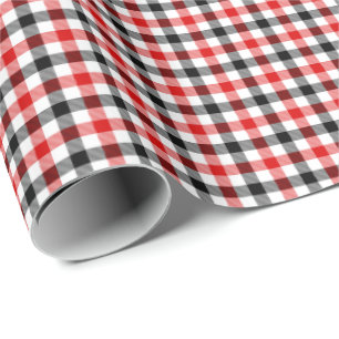 Papel De Presente Xadrezinho Ginga Vermelho Preto e Branco