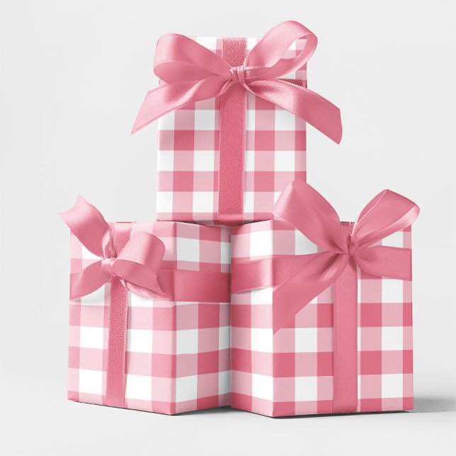 Papel De Presente Xadrezinho Rosa de 7,5 cm (Large Pink Gingham Gift Wrap)