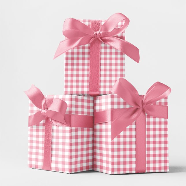 Papel De Presente Xadrezinho Rosa Pequeno de 1 Polegada (1 inch Pink Gingham Wrapping Paper)