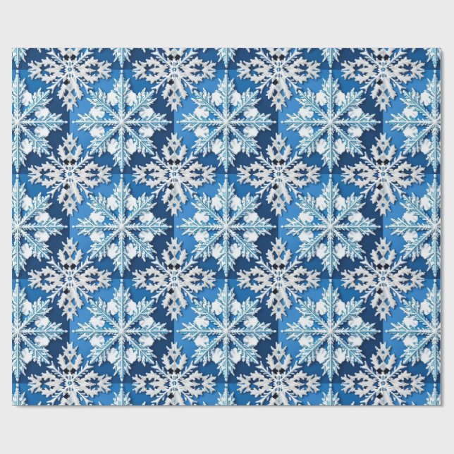 Papel De Presente ❄️ Xale de Inverno Flor de Neve Azul Elegante (Aberto)