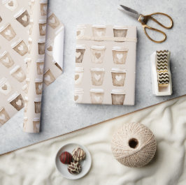 Papel De Presente Xícaras de Café com Coração de Creme