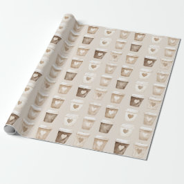 Papel De Presente Xícaras de Café com Coração de Creme