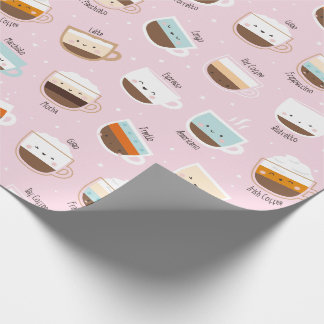Papel De Presente Xícaras de café em rosa claro