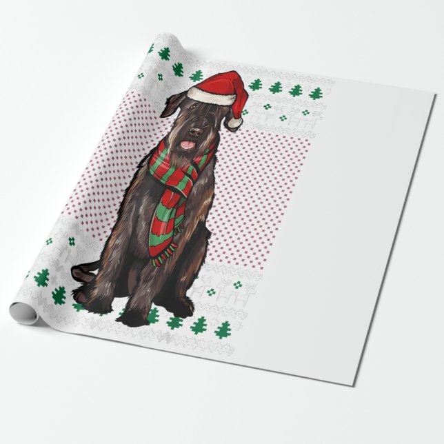 Papel De Presente Xmas Giant Schnauzer Cachorro Santa Chapéu Feio Na (Desenrolado)