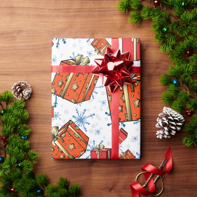 Papel De Presente Xmas Scandi Snowflakes Vermelho Pacotes Papel de E (Presente de Natal)