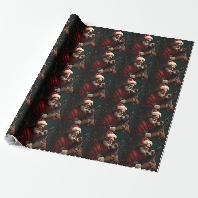 Papel De Presente Xoloitzcuintli com Papai Noel Natal Festivo (Desenrolado)