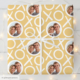 Papel De Presente XOXO Abraços e Beijos 2 Foto Amarelo Pincel Script