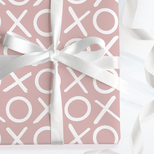 Papel De Presente XOXO Abraços e Beijos Aniversário Rosa Script (Criador carregado)