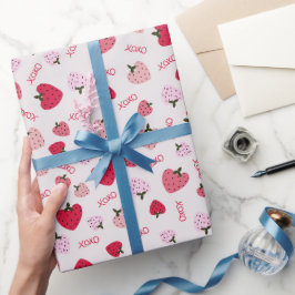 Papel De Presente Xoxo do coração do amor de morango