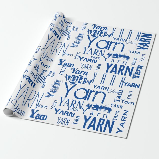 Papel De Presente YARN! Tipografia Blue Knitting (Desenrolado)