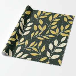 Papel De Presente Yellow and Cream Leafy Branches Pattern 