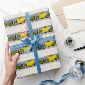 PAPEL DE PRESENTE YELLOW HOT ROD WRAPPING PAPER