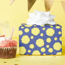 Yellow polka dots on blue wrapping paper