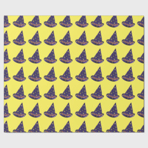Papel De Presente Yellow Stars on Purple Wizard Halloween